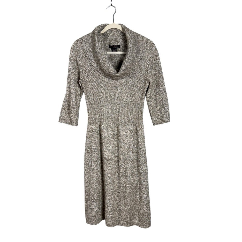Womens Wool Blend Cowl Neck‎ Sweater Dress Medium Quiet Luxury Neutral Brown